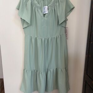 indigo soul Sage Green Midi Dress with Flutter Sleeves